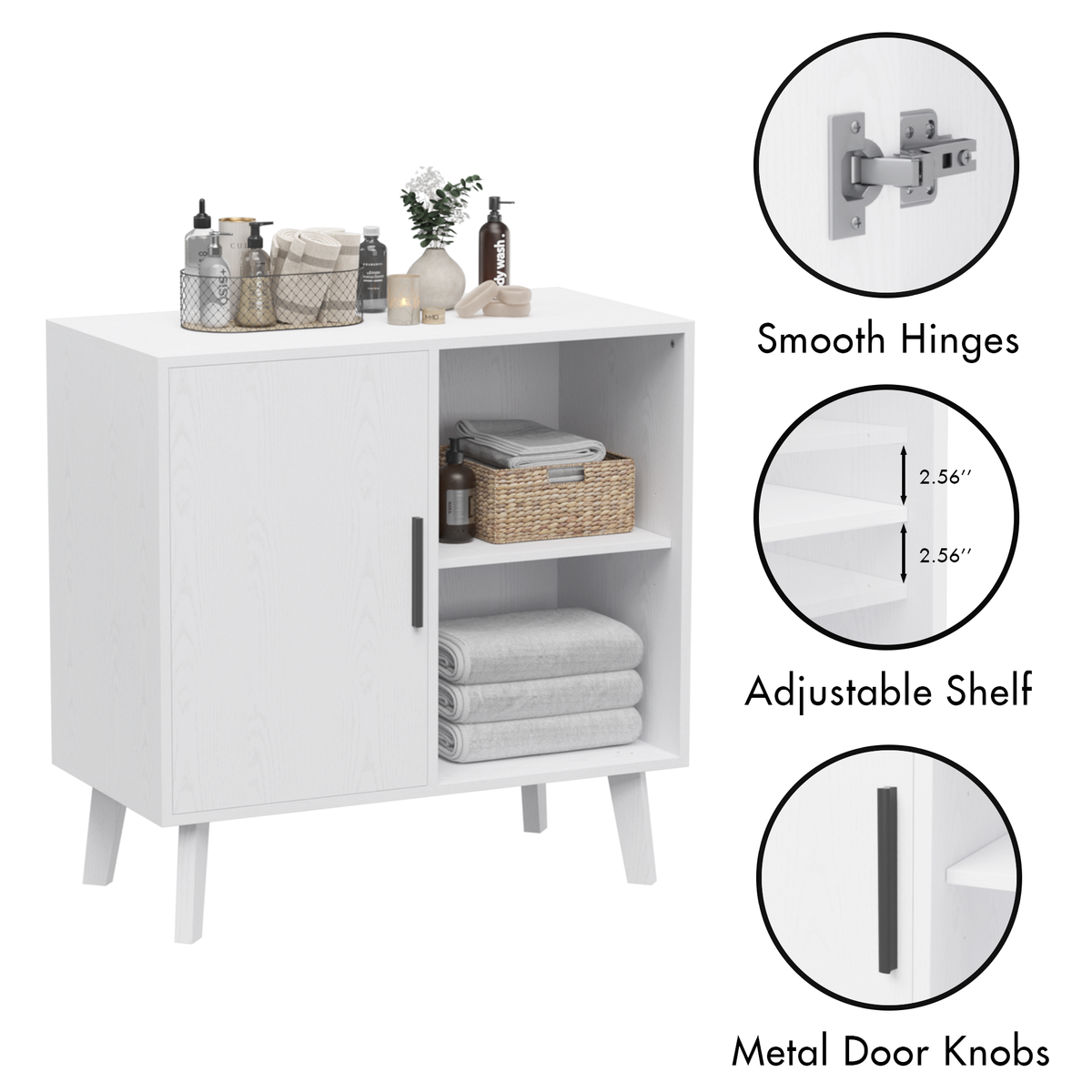 Sideboard Buffet Kitchen Storage Cabinet, Accent Cabinet with Solid Wood Feet for Decorated Doors, Dining Room, Hallway, Cupboard Console Table, Liquor / Accent Cabinet (White) W808P152923-djyc