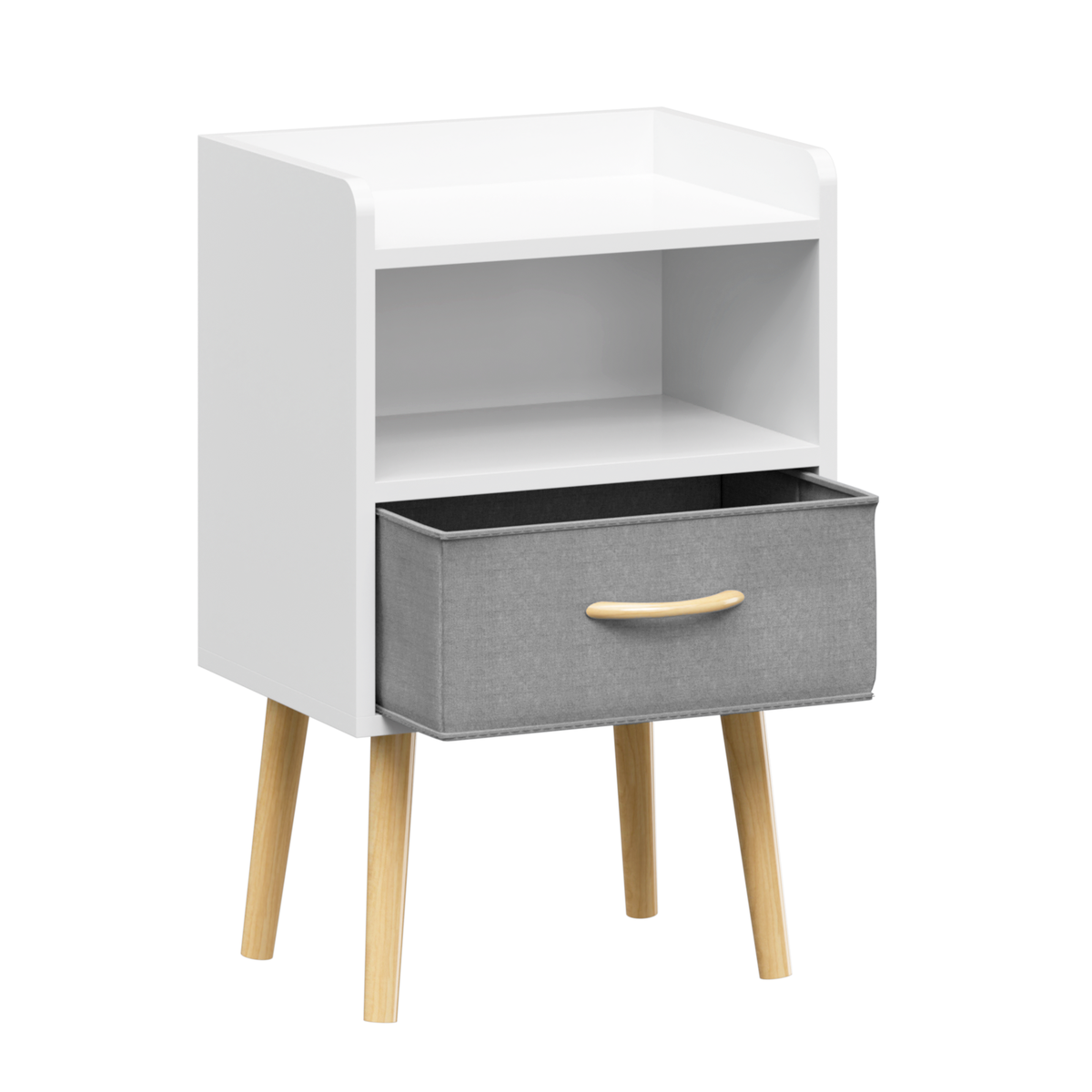 Nightstand With Collapsible Fabric Drawer, 2-Tier Storage End Table, Wood Side Table with Storage Cabinet for Kids, Adults - White W808P147114-djyc