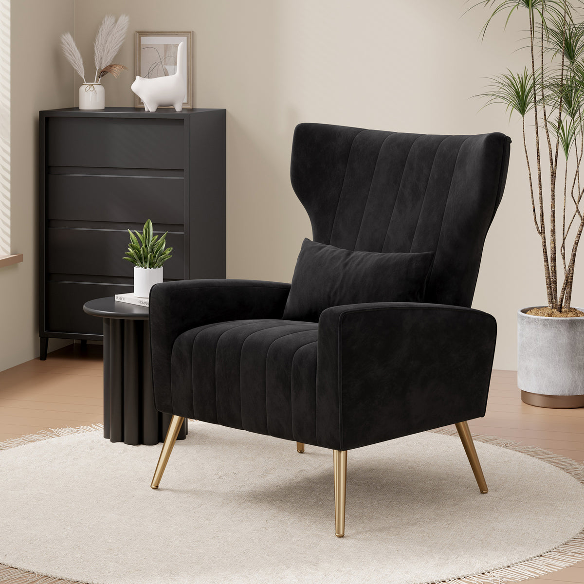 Fashionable High-Back Velvet Upholstered Armchair: High-Density Foam & Adjustable Feet FU01055-wz