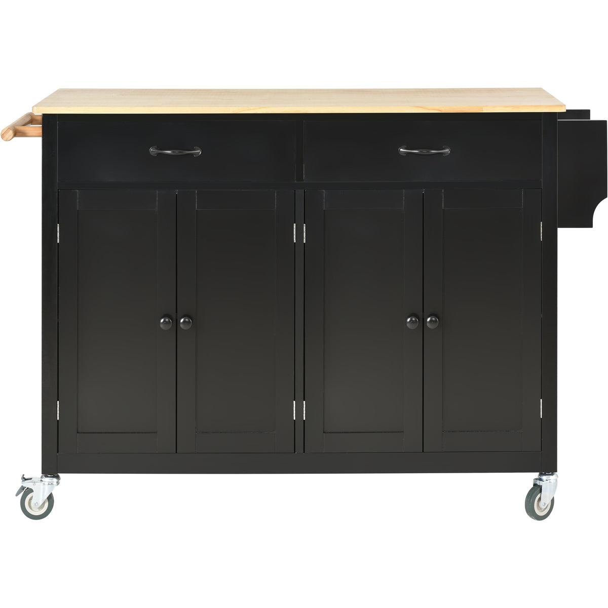 Kitchen Island Cart with Solid Wood Top and Locking Wheels,54.3 Inch Width,4 Door Cabinet and Two Drawers,Spice Rack, Towel Rack (Black) WF286911AAB-djyc