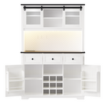 K&K 71" Farmhosue Pantry Bar Cabinet with Internal Storage Rack,Kitchen Cabinet with Hutch,Sliding Door,Power Outlet,Pegboard,Wine & Glasses Rack,3 Drawers,Rustic Coffee Bar Storage Cabinet,White Oak N707S000008W-djyc