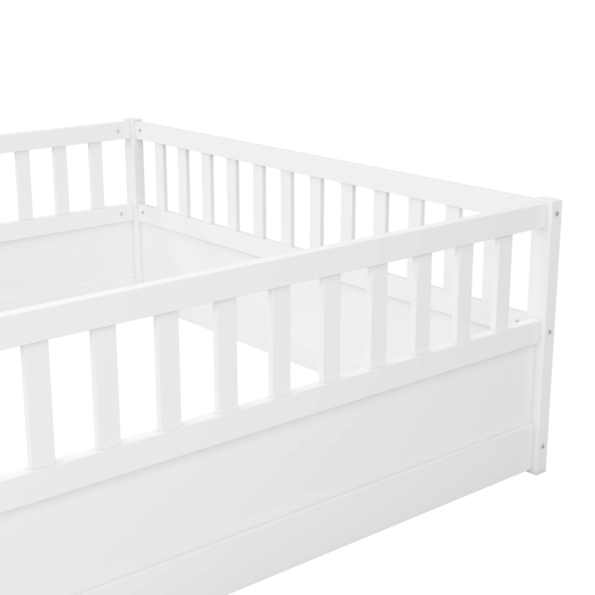 Full sizeFloor bed, integral construction with super high security barrier, door, children's floor bed frame, Montessori wooden children's floor bed, white W1858P164931-djyc
