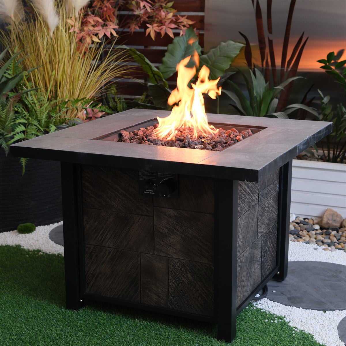 50000 BTU, CSA Certification SquareGas Fire Table ,Contain 5 kg Lava Stone And Rainproof Cover,Magnesium Oxide Wood Grain Surface Finished,More Suitable for Outdoor Garden Backyard and Durable W2734P194105-djyc