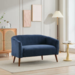 50.78' Modern Loveseat Couch Sofa, Corduroy Fabric Upholstered 2-Seat Sofa, Loveseat with Wooden Walnut Legs for Small Space Office Studio Apartment Bedroom,Navy W1852P202082-djyc