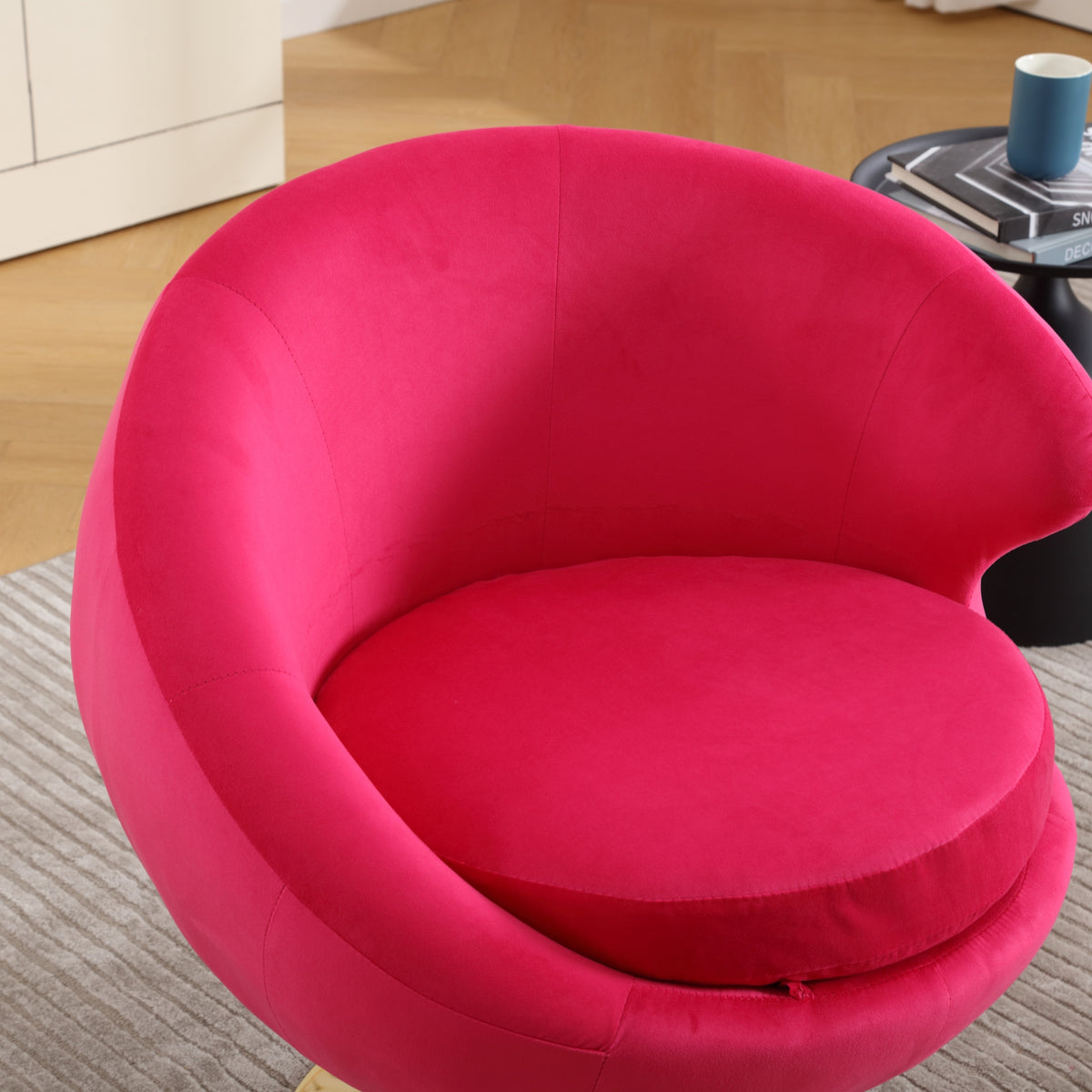 360 Degree Swivel Cuddle Barrel AccentChairs, Round Armchairs with Wide Upholstered, FluffyFabric Chair for Living Room, Bedroom, Office, Waiting Rooms W1539P147079-djyc