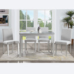 5 Piece Wooden Dining Table Set, Kitchen Table Set with a Rectangular Table and 4 Upholstered Chairs, Wooden Dining Room Table with Crystal Decoration and Chairs Set, Silver grey W1998S00048-djyc