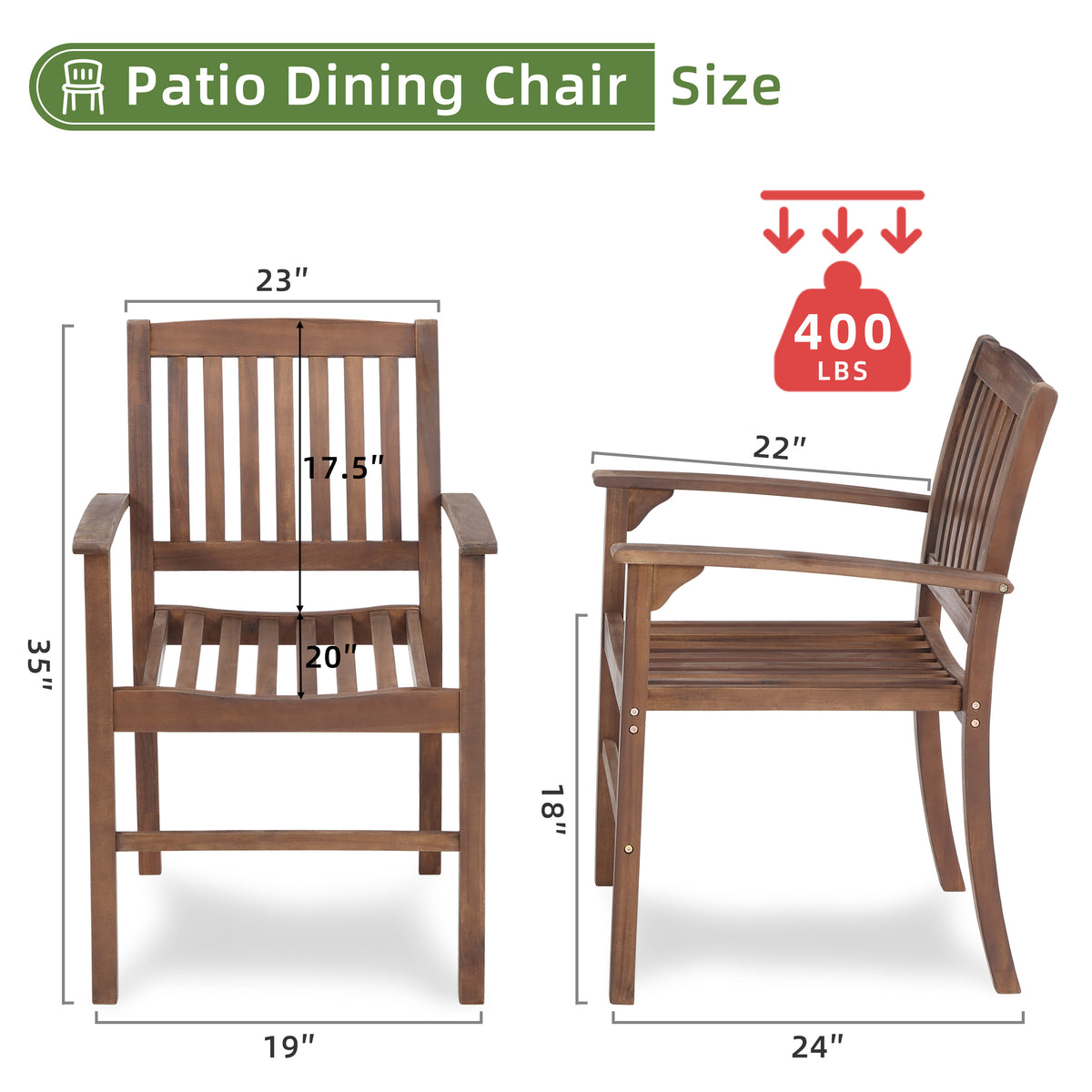 Acacia Wood Patio Dining Chair Set of 2, Solid Wood Indoor Outdoor Comfortable Seat Brown, Modern Farmhouse Chair for Kitchen, Bedroom, Living Room W2640P207939-djyc