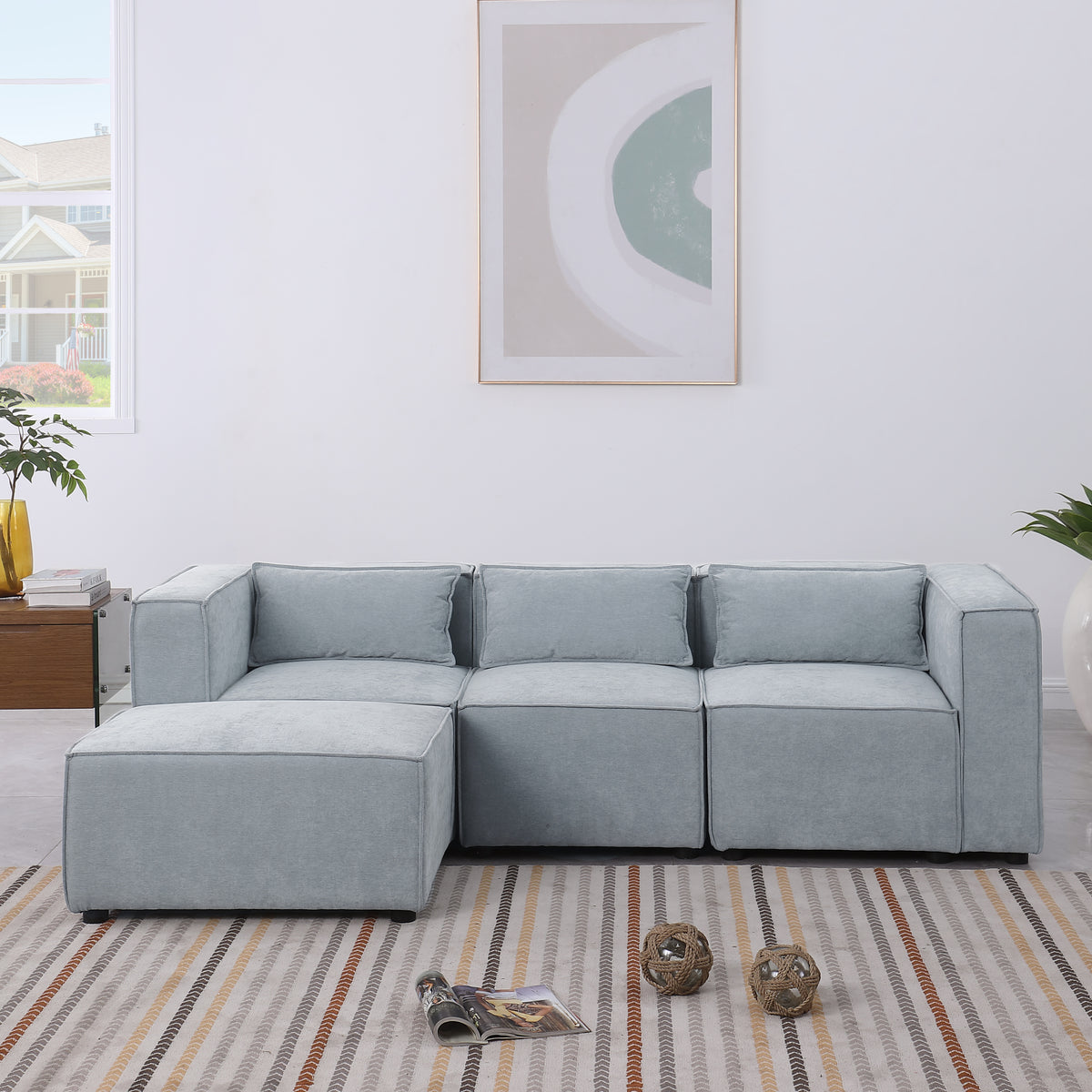 modular sofa Grayish bluechenille fabric,simple and grand, the seat and back is very soft. this is also a KNOCK DOWN sofa W1099S00110-djyc