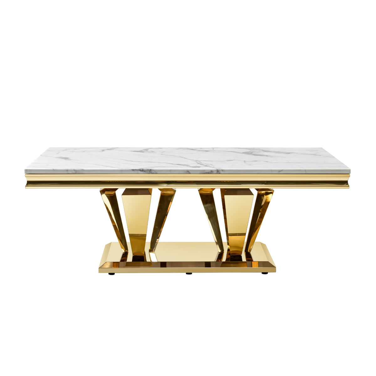 51.18" Modern Rectangular 0.78" Thick MDF Marble Pattern Top, Coffee Table Stainless Steel Base with Gold Mirror Finish W2723S00009-djyc