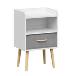 2PC Nightstand With Collapsible Fabric Drawer, 2-Tier Storage End Table, Wood Side Table with Storage Cabinet for Bedroom, Living Room - White W808P204530-djyc