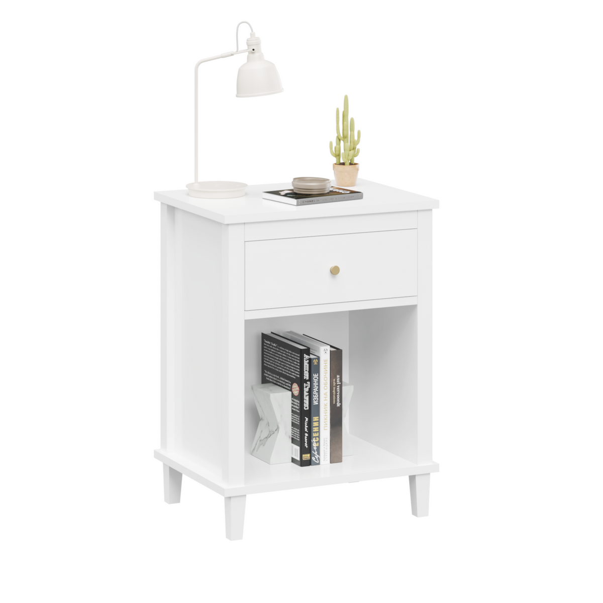 26.77''H Wooden Nightstand with One Drawer One Shelf for Kids, Adults, White W80859138-djyc