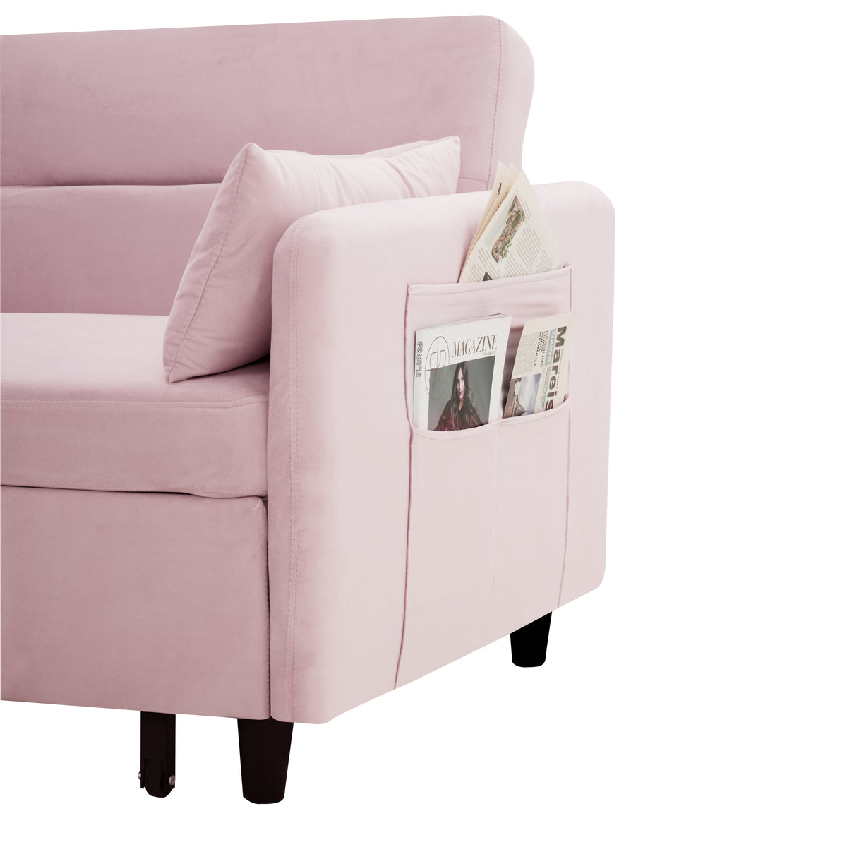 Sofa pull-out bed includes two pillows 54 "pink velvet sofa with small space W1278P144535-djyc