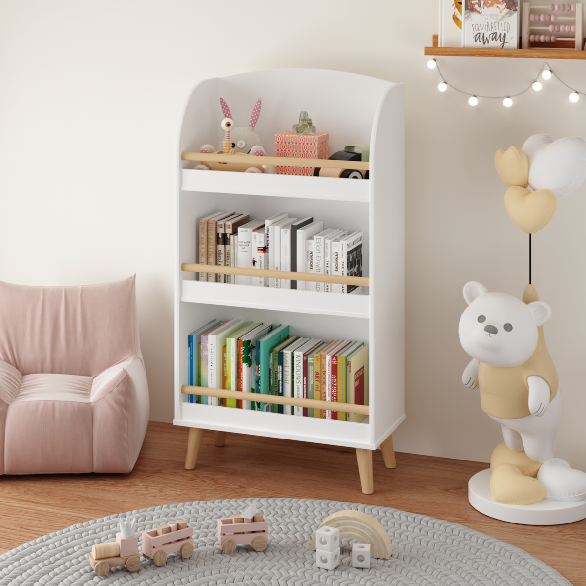 Kids Bookshelf, 3-Tier Bookcase, Book Organizer, toy Storage Cabinet Organizer, White W808P218560-djyc