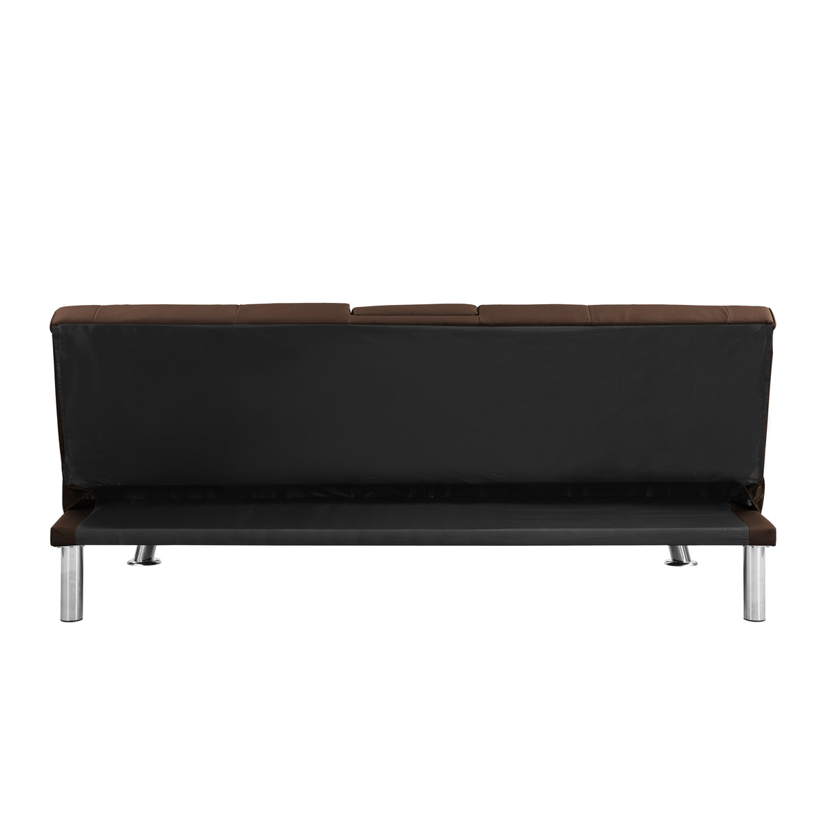 Sofa Bed with Armrest two holdersWOOD FRAME, STAINLESS LEG, FUTON BROWNPVC W214107246-djyc