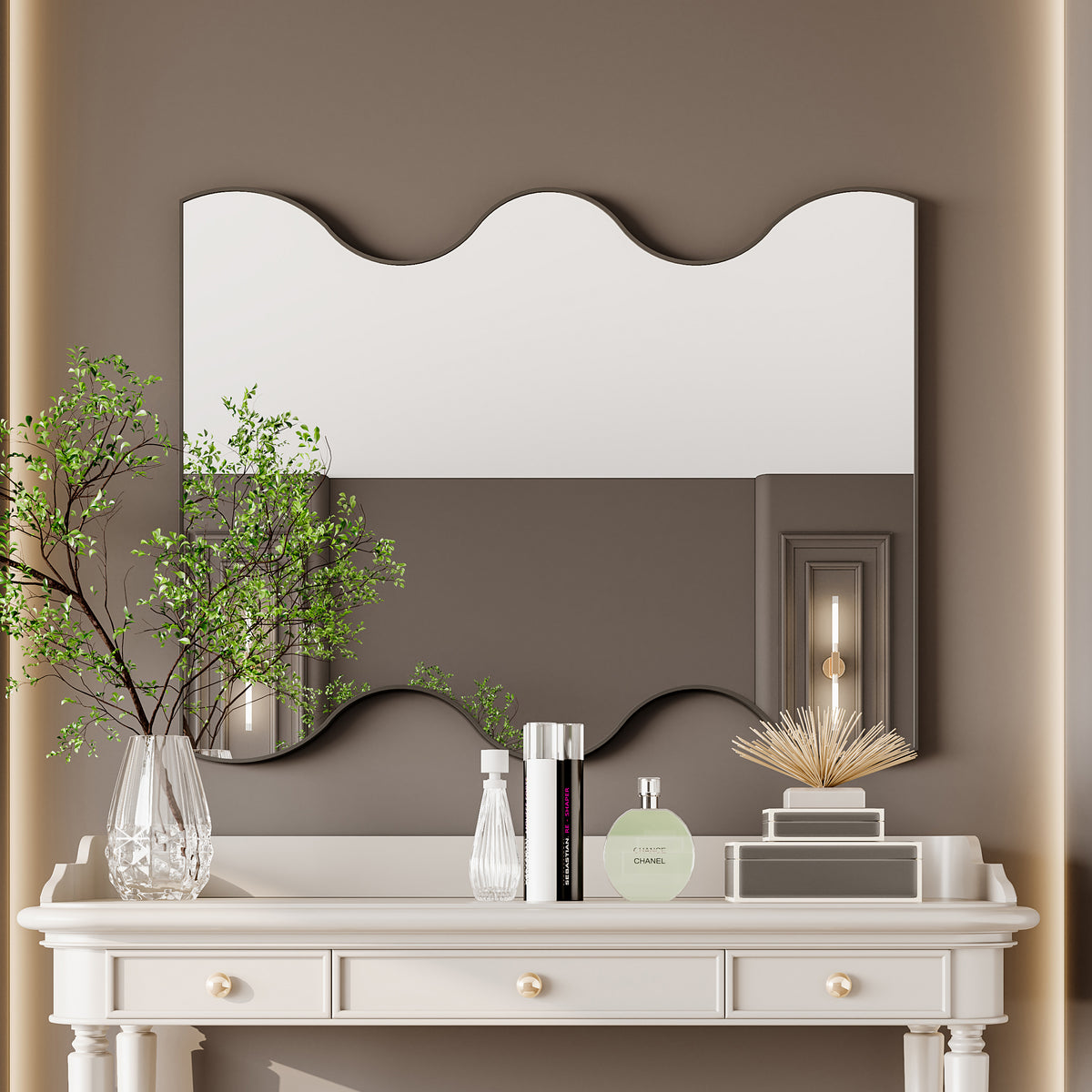 Wall Mirror 30x35 Inch Black Rectangular Mirror with 2 Wavy Sides Metal Framed Mirror Vanity Mirror Dressing Mirror, for Bathroom, Living Room, Bedroom Wall Decor W1435133318-djyc