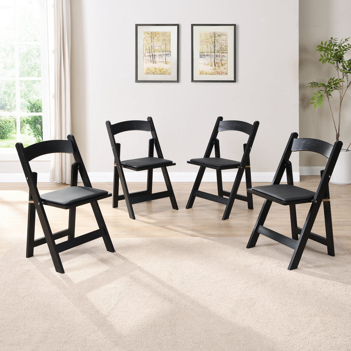 Upholstered foldingchair, space saving,,easy to carry, 4PCS,Black cushion/Black shelf,Dining room W495P193665-djyc