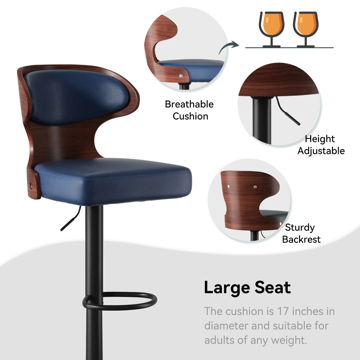 360-Degree Swivel Bar Stool: Height Adjustable & Waterproof Design FU01024-wz