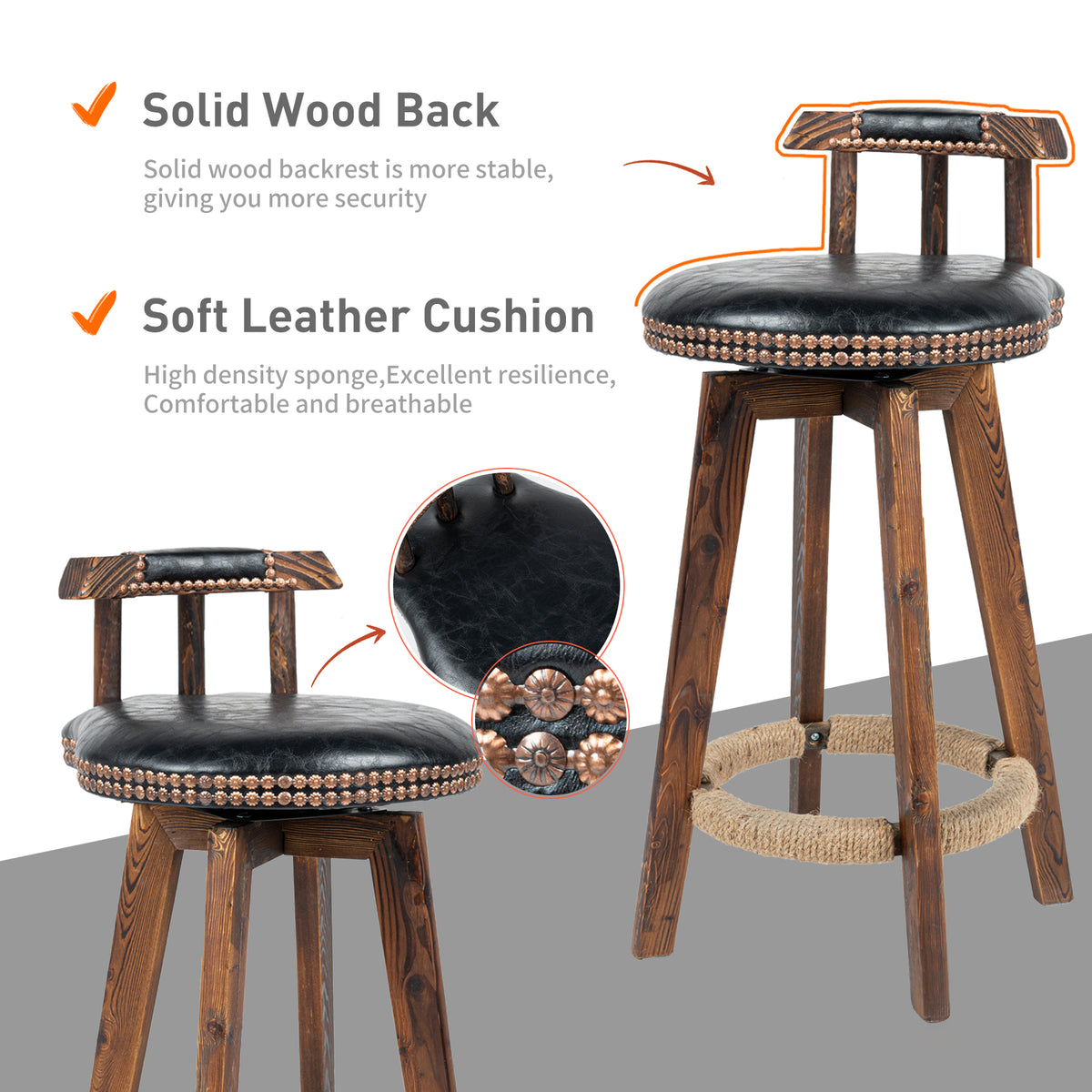 Unique Rotating Bar Stool: 360° Rotation & Soft PU Cushion FU01004-wz