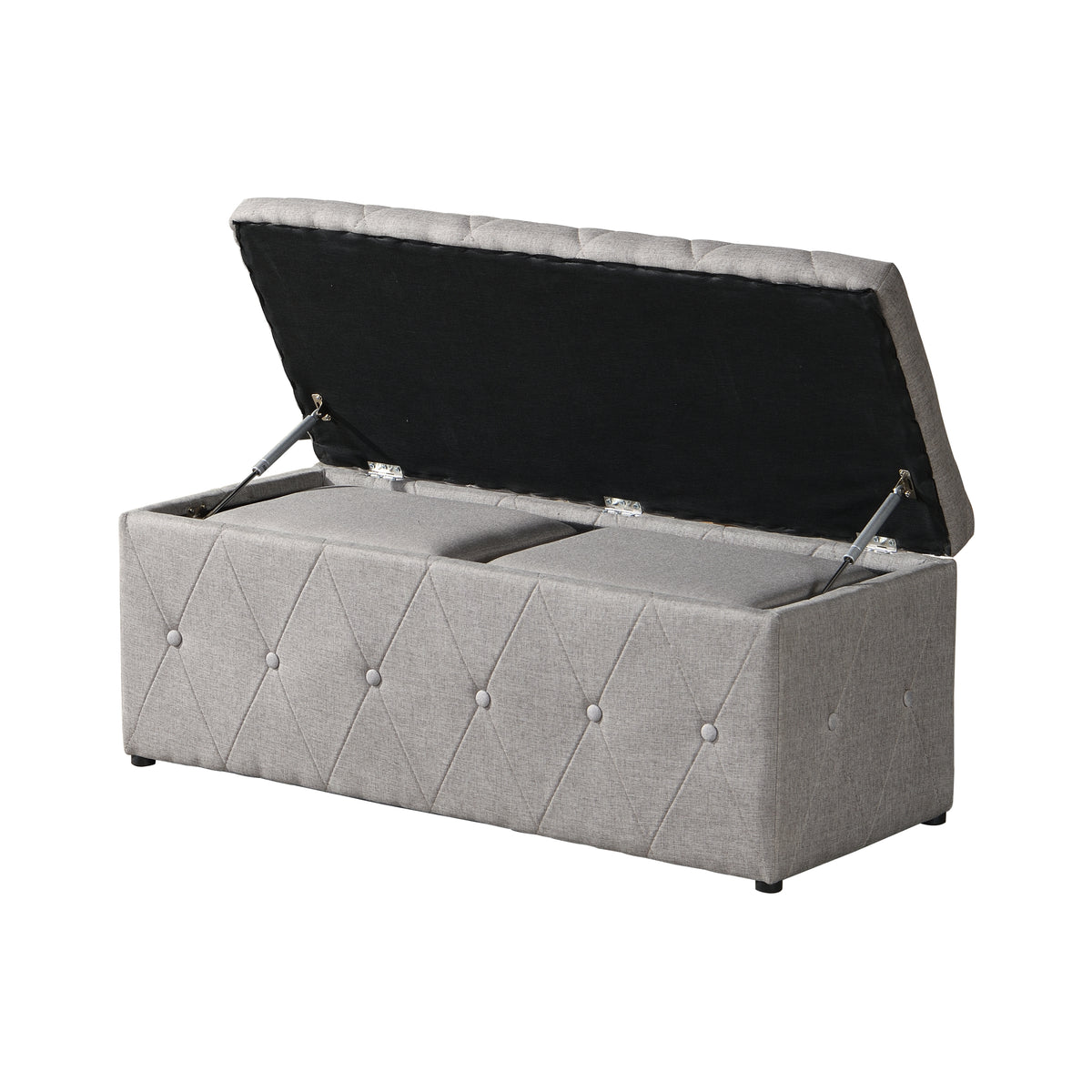 1 Piece Rectangular Storage Ottoman Fabric Linen with 2 Set Ottomans (Beige) W136060484-djyc