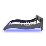 Queen Led Bed Frame Modern Faux Leather Upholstered Platform Bed Frame with RGB LED Lights and Headboard Wave Like Curve Low Profile Bed Frame,Wood Slats Support,Easy Assembly, Grey W487P169717-djyc