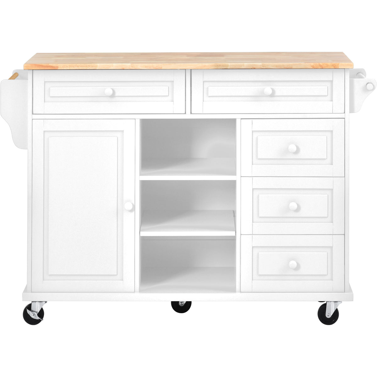 Kitchen cart with Rubber wood desktop rolling mobile kitchen island with storage and 5 draws 53 Inchlength(White) WF297003AAW-djyc