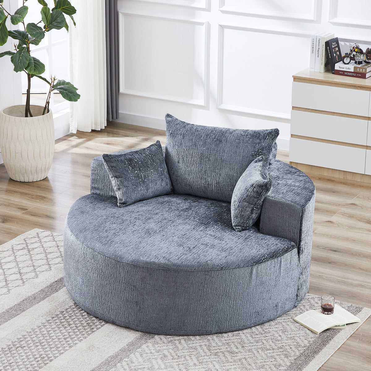 55''L Chenille Sponge single sofa,No Assembly Required,Fluffy Modern Sleeper Chair for Living room, Bedroom, Lounge and Projection Room(Not a swivel chair.) W834P221026-djyc