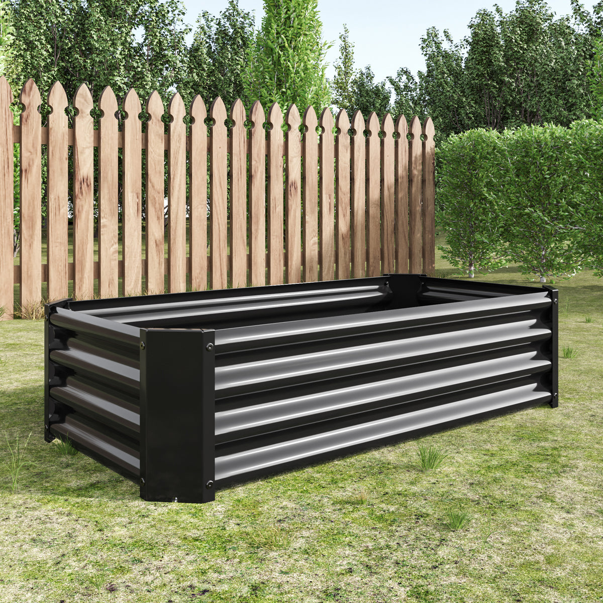 Metal Raised Garden Bed, Rectangle Raised Planter 4×2×1ftfor Flowers Plants, Vegetables Herb Black W84090999-djyc