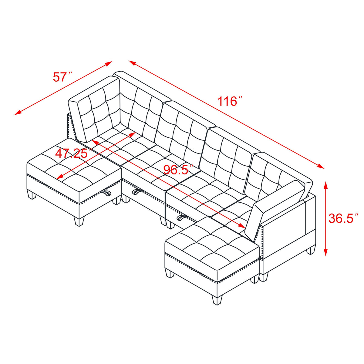 U shape Modular Sectional Sofa,DIY Combination,includes Two Single Chair ,Two Corner and Two Ottoman,Navy Chenille W487S00190-djyc