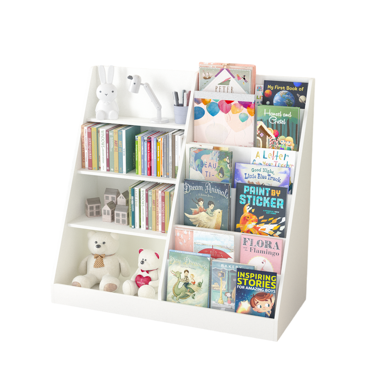 Kids Bookshelf and Toy Storage Organizer, Multifunctional 4 Tier Wooden Kids Book Shelf withBookcase Display Stand in Kids Room Playroom Nursery for Kids, Children, Toddlers W808P200979-djyc