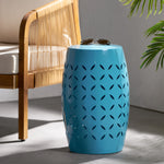 Stylish Barrel-Shaped Lace-Cut End Table for Outdoor Spaces 61305.00BLU-djyc