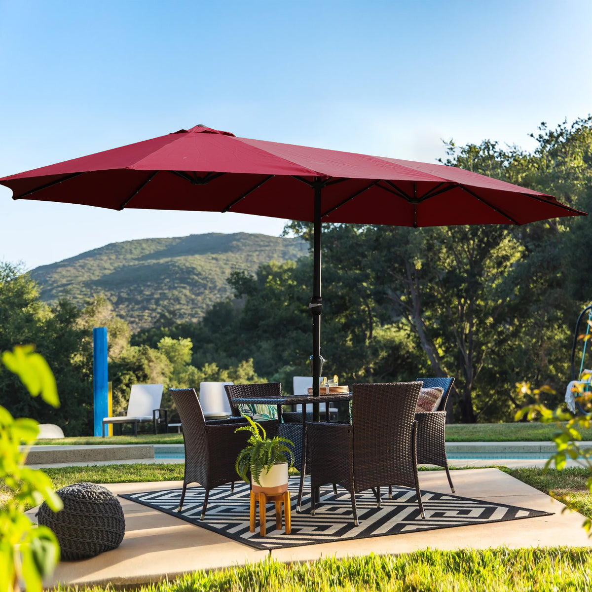 15x9ft Large Double-Sided Rectangular Outdoor Twin Patio Market Umbrella with light and base- red W419P145382-djyc