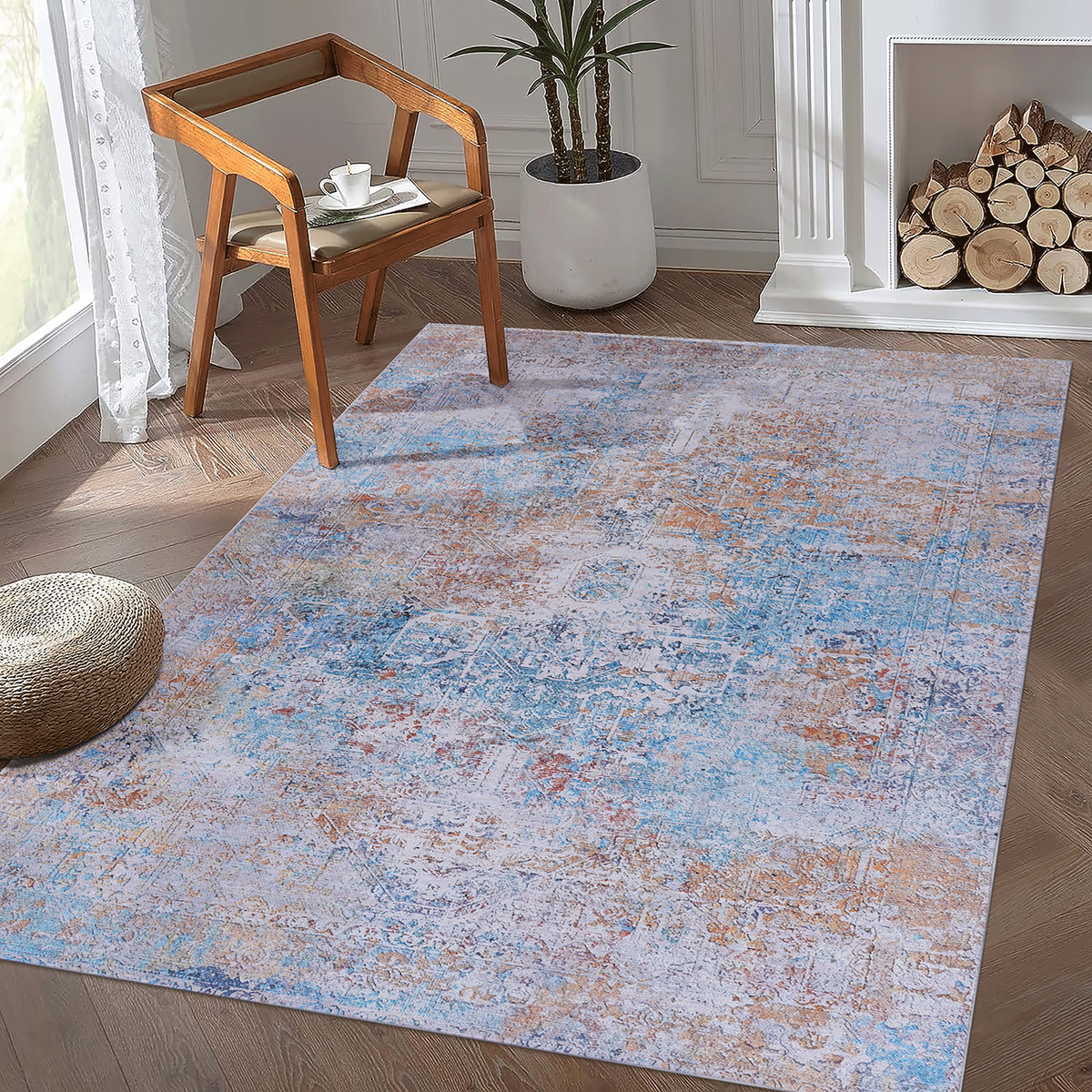 MAVAL Yellow Washable Rug 6x9 Area Rug (Yellow, 6' x 9')-B189P189035