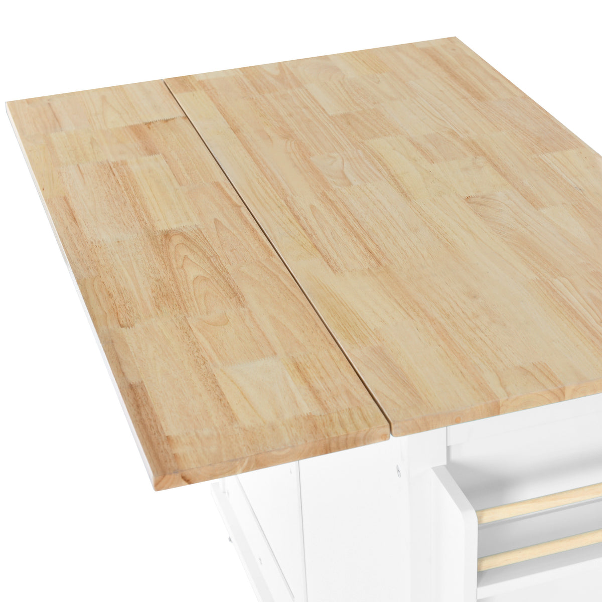 Kitchen Cart with Rubber wood Drop-Leaf Countertop, Concealed sliding barn door adjustable height,Kitchen Island on 4 Wheels with Storage Cabinet and 2 Drawers,L52.2xW30.5xH36.6 inch, White SK000001AAW-djyc