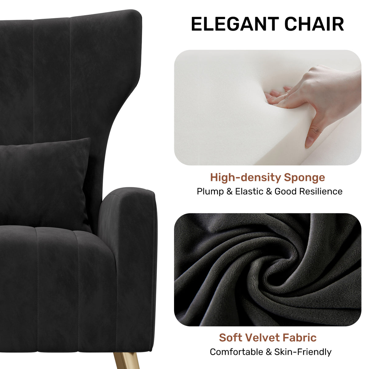 Fashionable High-Back Velvet Upholstered Armchair: High-Density Foam & Adjustable Feet FU01055-wz