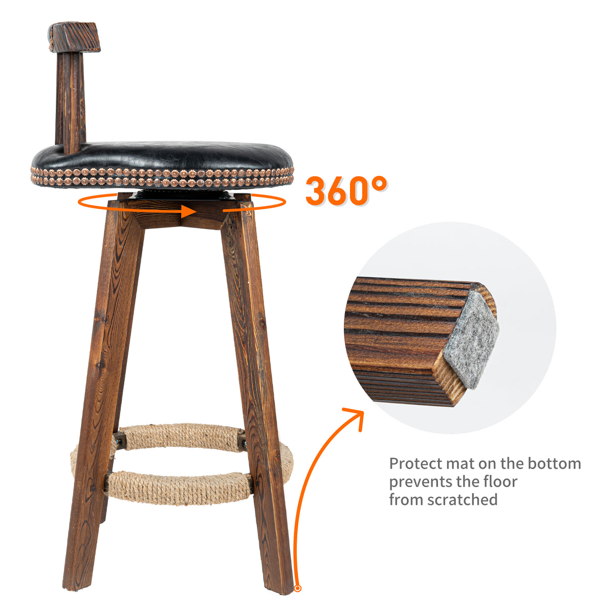 Unique Rotating Bar Stool: 360° Rotation & Soft PU Cushion FU01004-wz