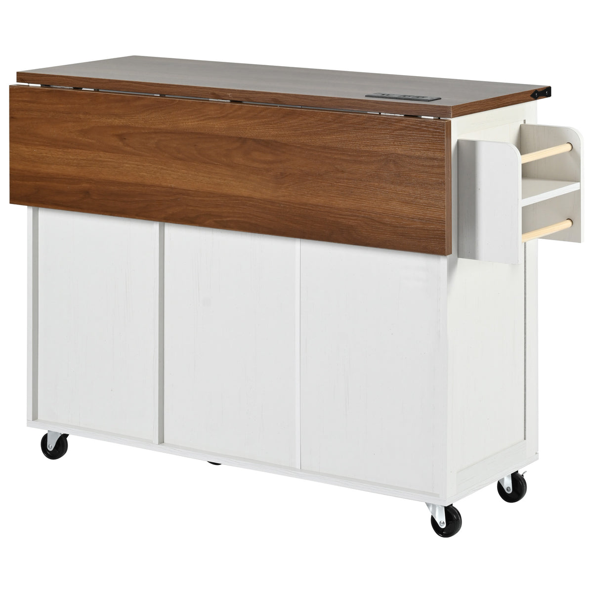 K&K 54.5" Farmhouse Kitchen Island with Power Outlet, Kitchen Storage Islandwith Internal Storage Rack, Drop Leaf, Spice Rack, Rolling Kitchen Cart on Wheels, for Home, Kitchen and Dining Room,White N707P170349W-djyc