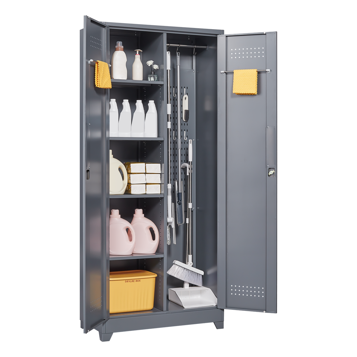 Metal Storage Cabinets, Cleaning Tool Cabinet with Locking Door, Tall Broom Tool Organizer and Storage, Large Storage Cabinet for Kitchen, Pantry, Office, Shop W328P193779-djyc