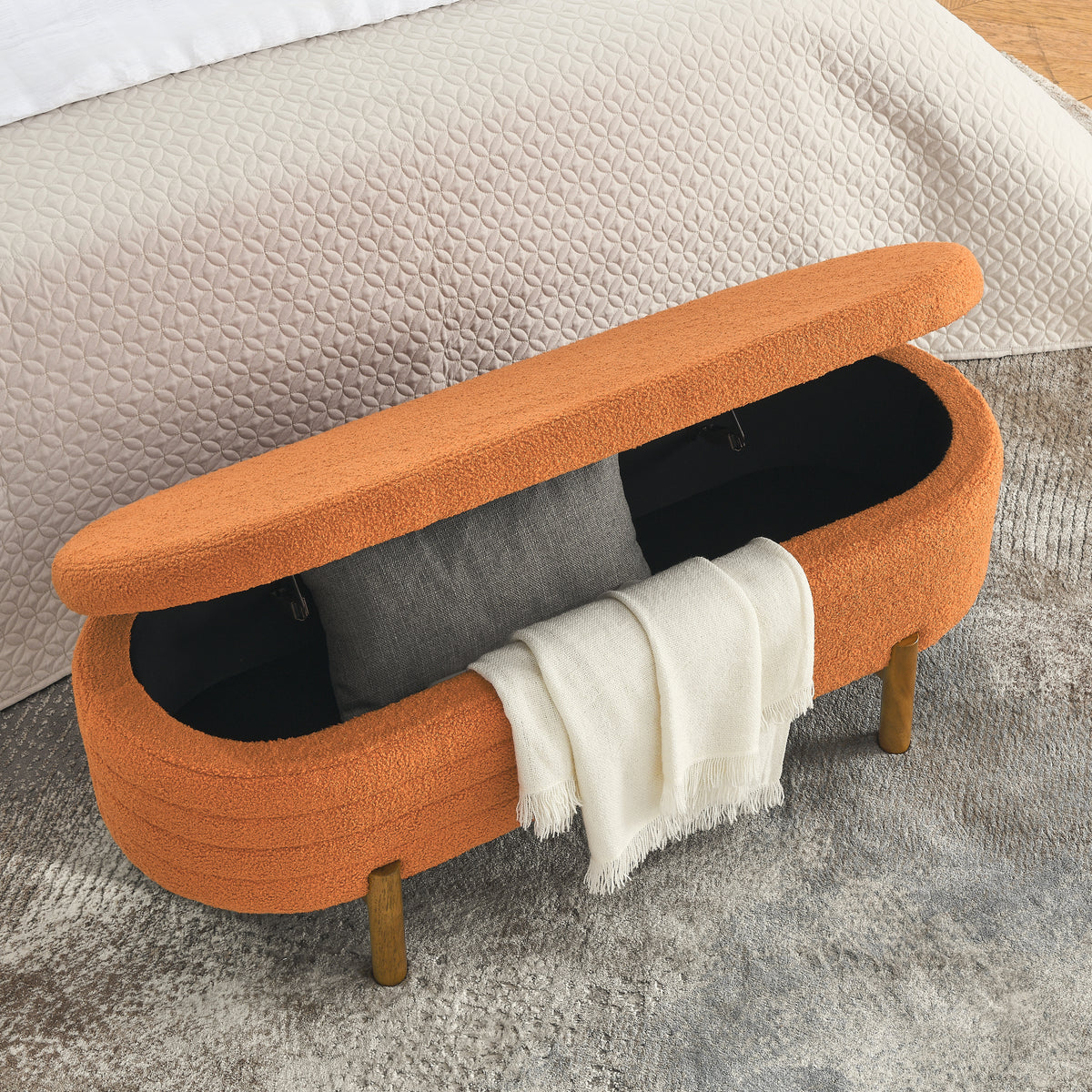 Ottoman Oval Storage Bench,Rubber Wood Leg,Orange(46."x17.7"x10.8") W487P178762-djyc