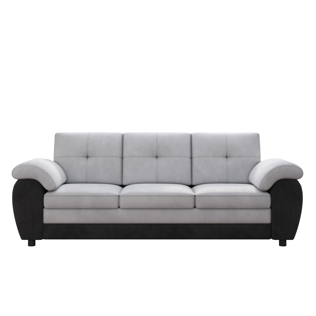 81.9″ Large size Three Seat Sofa,Modern Upholstered,Black leather paired with light gray velvet W1767132489-djyc