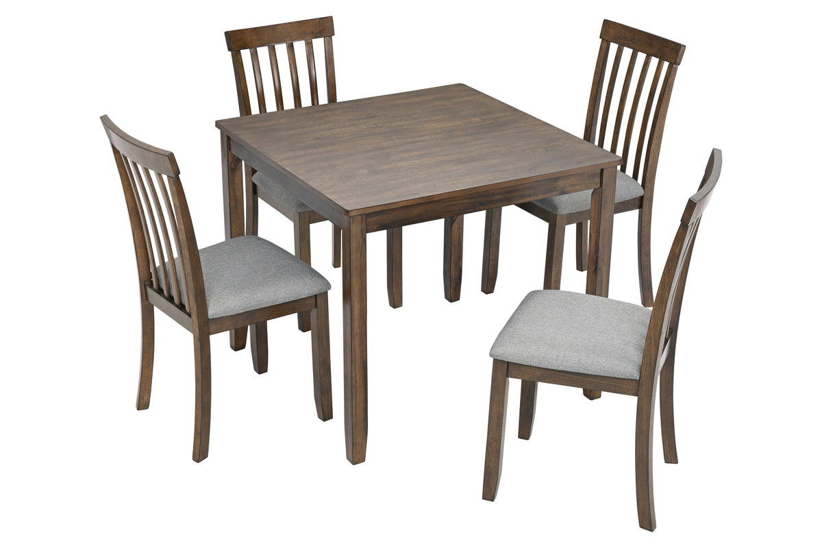 5 Piece Modern Dining Set, Square Wooden Dining Table with 4 Upholstered Chairs for Kitchen, Dining Room, Walnut W1998S00026-djyc