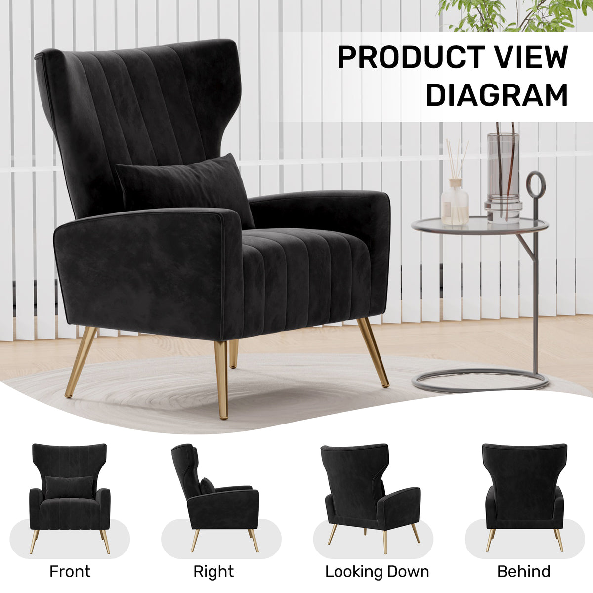 Fashionable High-Back Velvet Upholstered Armchair: High-Density Foam & Adjustable Feet FU01055-wz