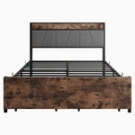 Full Size Bed Frame, Storage Headboard with Charging Station and 2 Storage Drawers,Vintage Brown and Gray W840137806-djyc