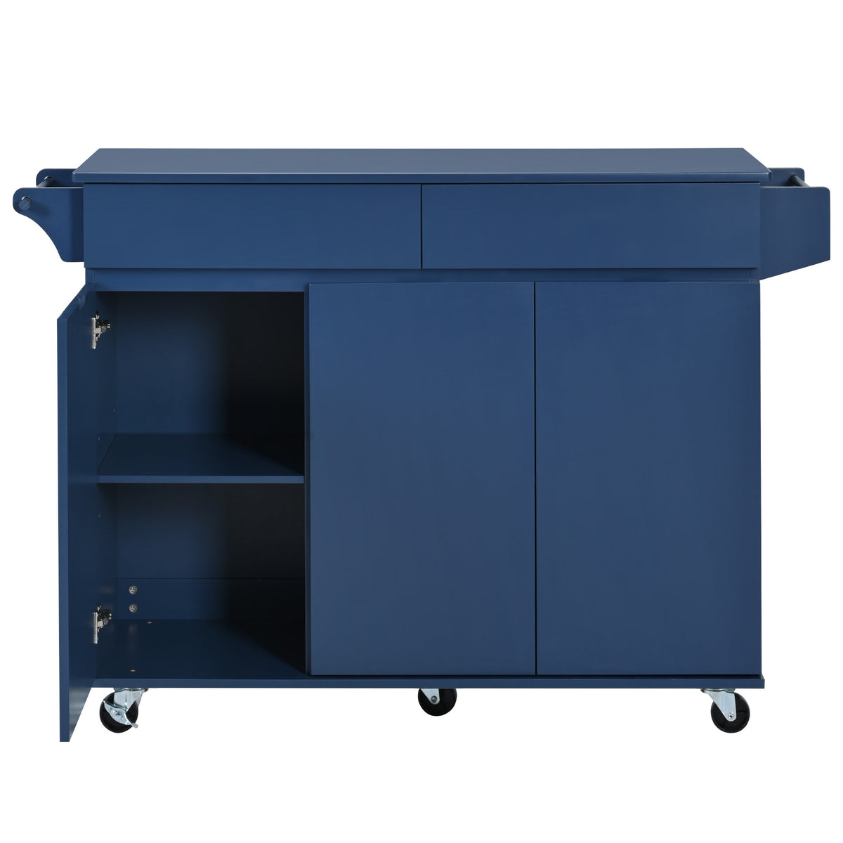 K&K 53.2''Kitchen Island with Drop Leaf, Kitchen Storage Cart with Spice Rack, Towel Rack and 2 Drawers, Rolling Kitchen Island on Wheels with Adjustable Shelves for Kitchen, Dining Room, Navy Blue N707P173041G-djyc