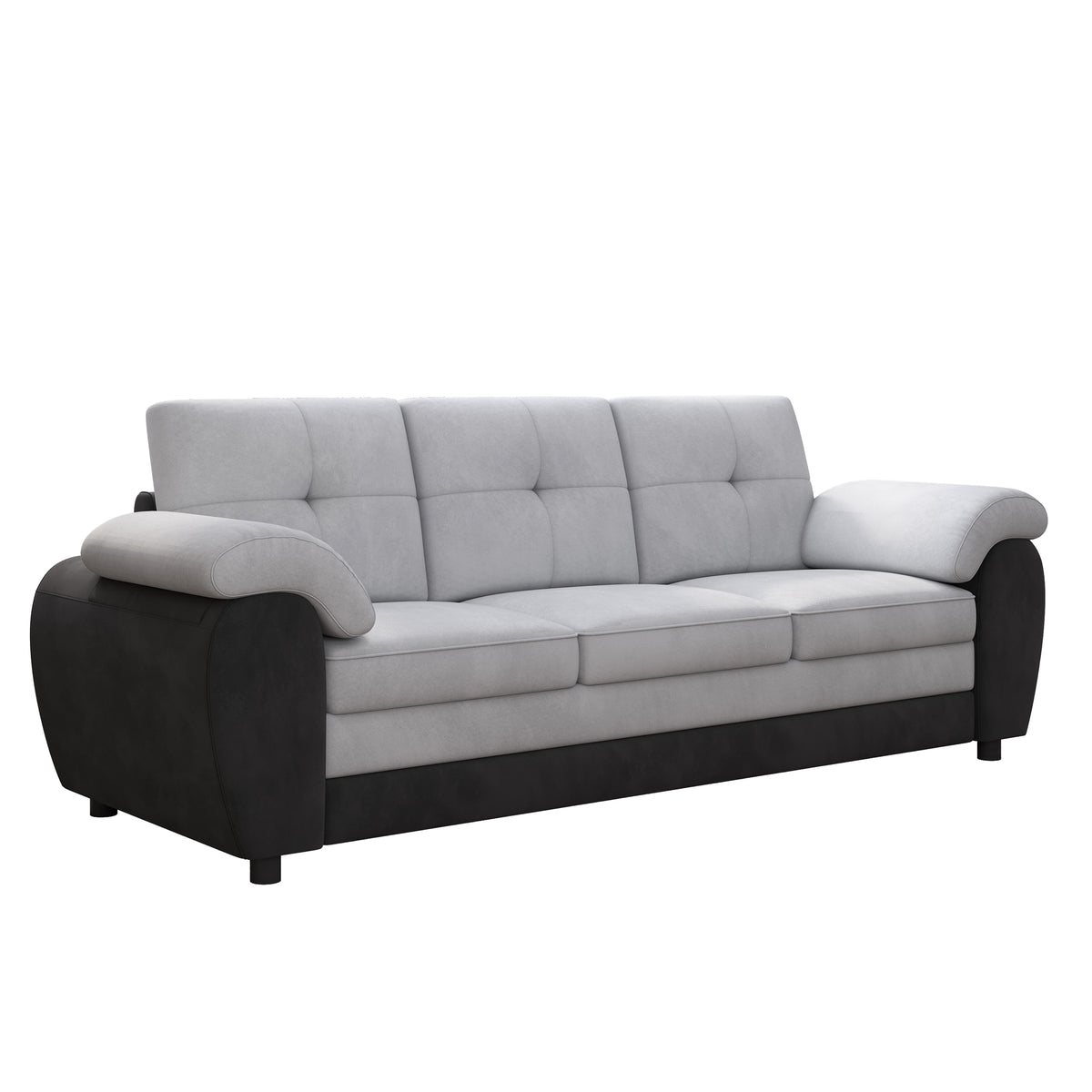 81.9″ Large size Three Seat Sofa,Modern Upholstered,Black leather paired with light gray velvet W1767132489-djyc