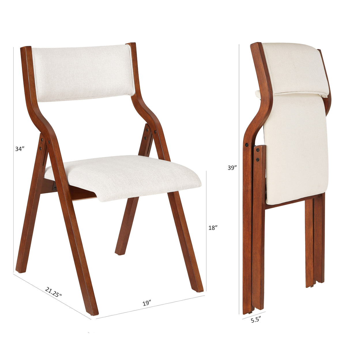 Upholstered folding Dining chair, space saving, easy to carry, Dining Room, No assembly required,2-Pack-Cream white+Cherry W2336P163965-djyc