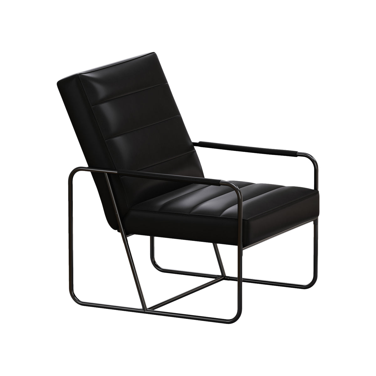 Modern Metal Framed Armchair with Black Technical Leather, Stylish & Comfortable Indoor Lounge Accent Chair for Living Room, Office,Bedroom W1669P197980-djyc