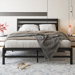Queen Size Platform Bed Frame with Wooden Headboard, Under Bed Storage, Non-Slip, Noise Free, Easy Assembly, Black W840P164959-djyc
