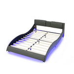 Queen Led Bed Frame Modern Faux Leather Upholstered Platform Bed Frame with RGB LED Lights and Headboard Wave Like Curve Low Profile Bed Frame,Wood Slats Support,Easy Assembly, Grey W487P169717-djyc