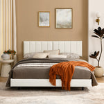 Queen Floating Bed Frame with Wall Mounted Headboard Modern Low Profile Platform Bed Frame Queen Size Faux Leather Upholstered Platform Bed Frame,No Box Spring Needed,White W487P169720-djyc