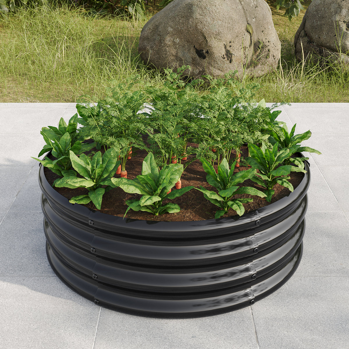 32.08"*11.4" Tall Round Raised Garedn Bed,Metal Raised Beds for Vegetables, Outdoor Garden Raised Planter Box, Backyard Patio Planter Raised Beds for Flowers, Herbs, Fruits Black W840116762-djyc